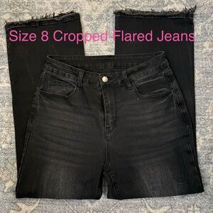 Black Cropped Flared Jeans